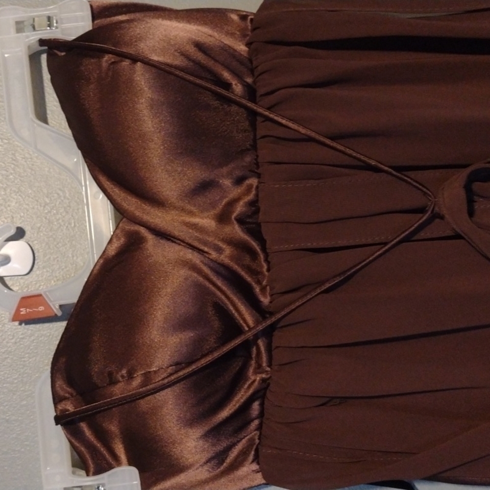 Betsy & Adam Brown Halter Prom Dress - Picture 8 of 14